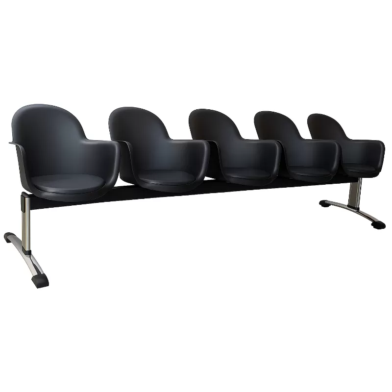 Longarina Boston Gogo 5 Lugares Com Braço - Pés Cromados