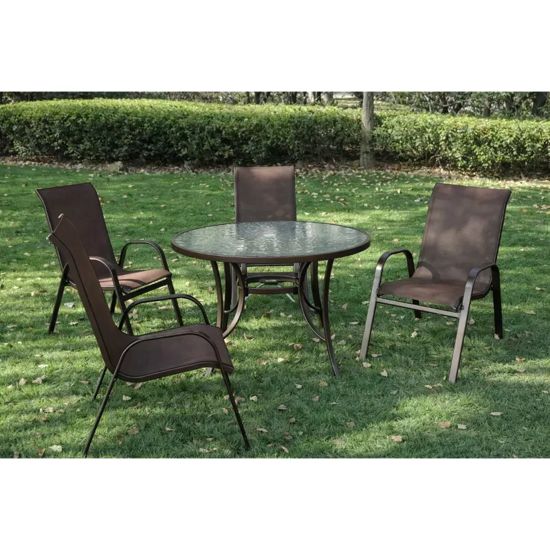 Conjunto Summer Alumínio Marrom - Mesa Redonda ø 1,05m + 4 Cadeiras Tela Sling - Excelente Qualidade!