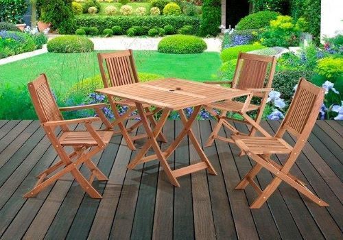 Conjunto Em Madeira Gourmet 90 Cm - 1 Mesa Quadrada Dobrável De 0,90 Cm X 0,90 Cm + 4 Cadeiras Dobráveis Sem Braço