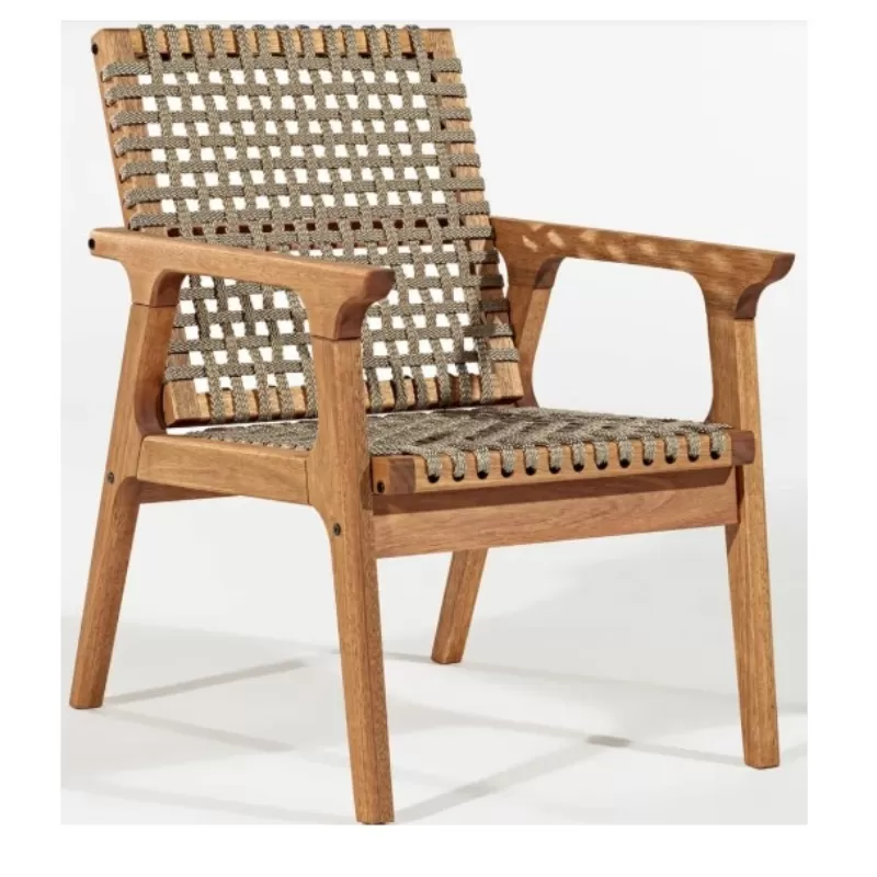 Poltrona Em Madeira 1 Lugar *Reclinável Corda Areia E Cores | Linha Traço - Alt. 0,83 Cm X Larg. 0,58 Cm X Prof. 0,62 Cm - Espaço Casa E Jardim