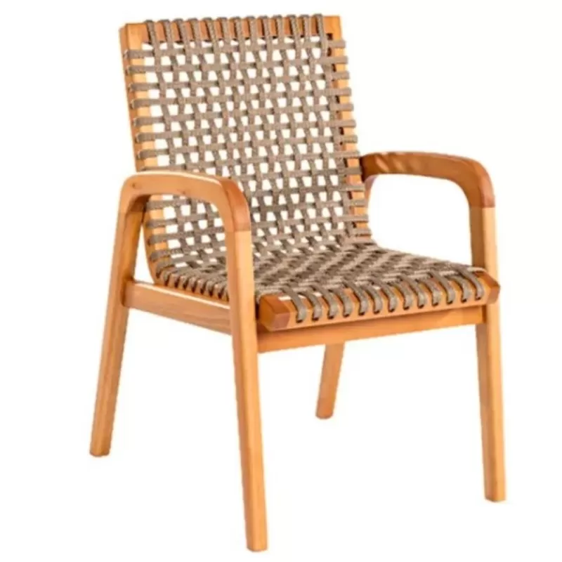 Cadeira Em Madeira Corda Areia E Cores *com Braço | Linha Traço - Espaço Casa E Jardim