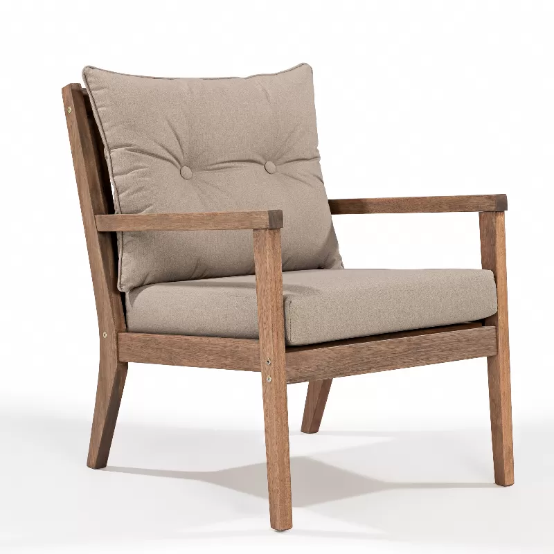 Poltrona Riade Para Área Gourmet Em Madeira Com Assento E Encosto Estofados - 1 Lugar | Acabamento Em Verniz - Espaço Casa E Jardim