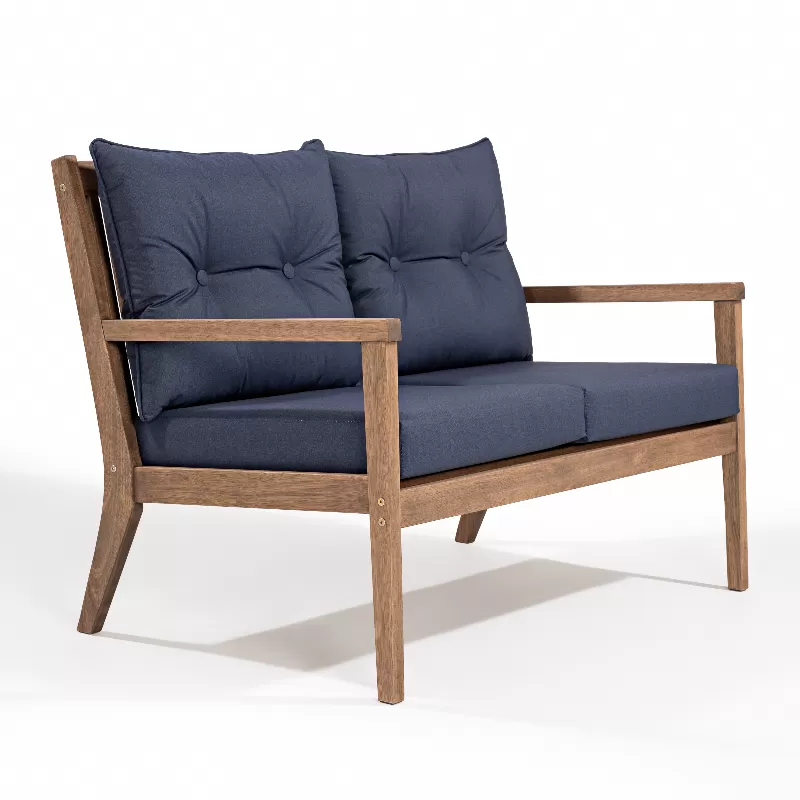 Sofá Riade Para Área Gourmet Em Madeira Com Assento E Encosto Estofados - 2 Lugares | Acabamento Em Verniz - Espaço Casa E Jardim