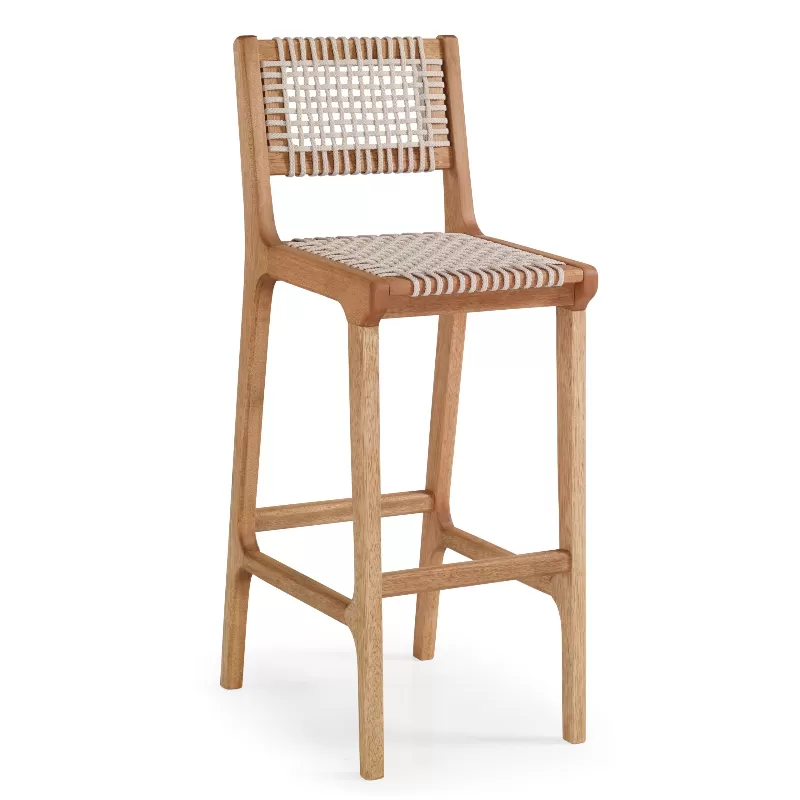 Banqueta Em Madeira Corda Areia E Cores | Linha Traço - Espaço Casa E Jardim