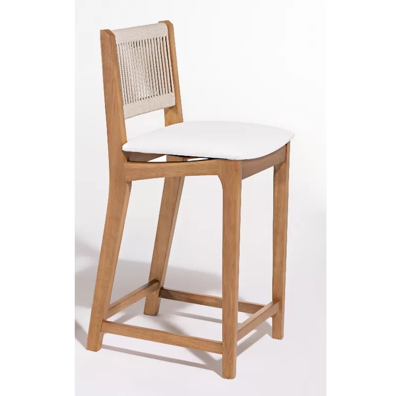 Banqueta TUNE Baixa - Para Área Gourmet, Com A Assento Estofado E Encosto Em Corda | Acabamento Em Verniz - Espaço Casa E Jardim