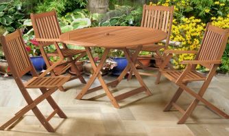 Conjunto Para Churrasqueira Gourmet Ø 90 Cm - 1 Mesa Redonda Dobrável De 0,90 Cm + 4 Cadeiras Sem Braço Dobráveis