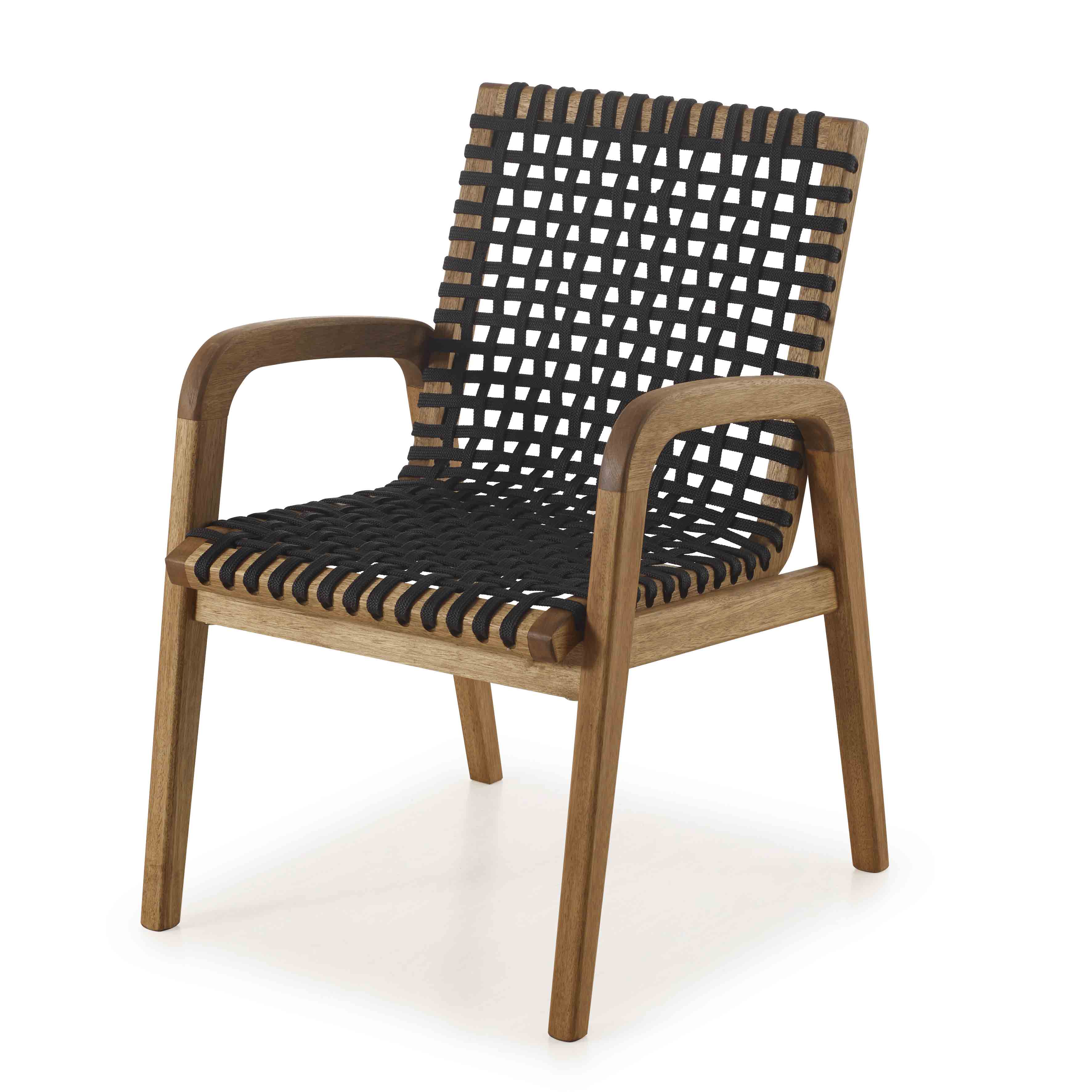 Cadeira Em Madeira Corda Preta *com Braço | Linha Traço - Espaço Casa E Jardim