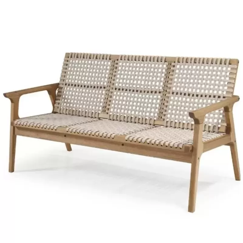 Sofá Em Madeira 3 Lugares Corda Preta | Linha Traço - Alt. 0,83 Cm X Larg. 1,55 Cm X Prof. 0,72 Cm - Espaço Casa E Jardim