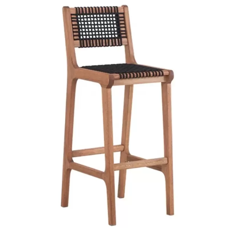 Banqueta Em Madeira Corda Preta | Linha Traço - Espaço Casa E Jardim