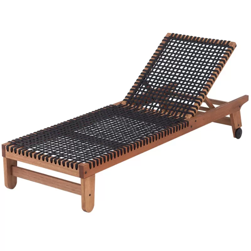 Espreguiçadeira Em Madeira E Corda Náutica Preta | Linha Traço - Espaço Casa E Jardim