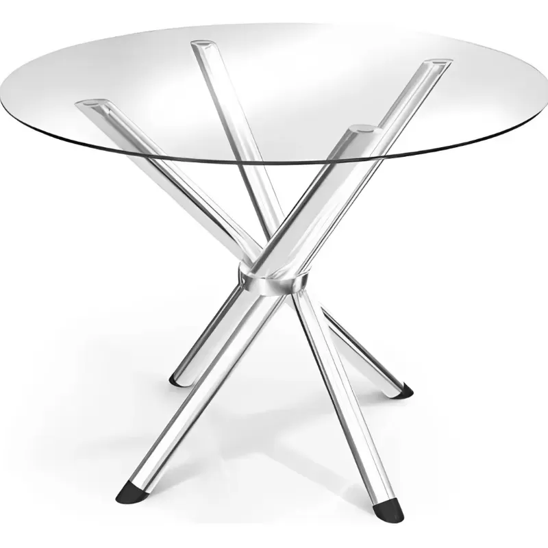 Mesa Redonda Volga Tampo De Vidro E Base Metal Cromado
