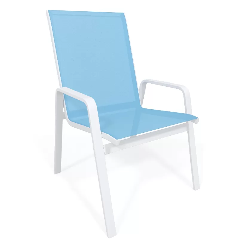 Cadeira Para Piscina Summer - Alumínio Branco, Tela Sling Azul Claro | Empilhável