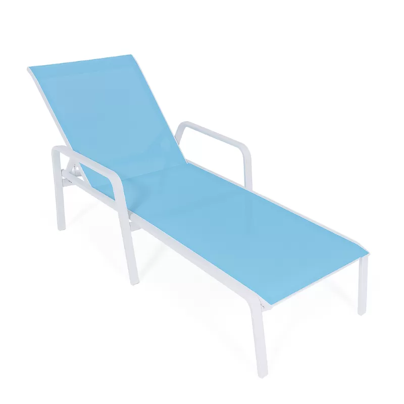 Espreguiçadeira Para Piscina Summer - A1umínio Branco, Tela Sling Azul Claro | Empilhável