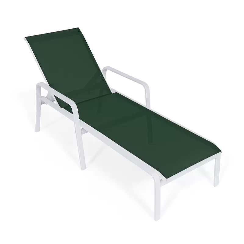 Espreguiçadeira Para Piscina Summer - Alumínio Branco, Tela Sling Verde | Empilhável