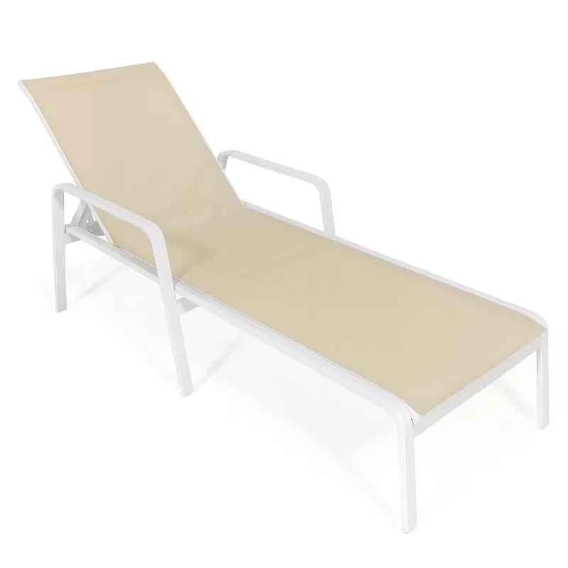 Espreguiçadeira Para Piscina Summer - Alumínio Branco, Tela Sling Bege Mesclado | Empilhável