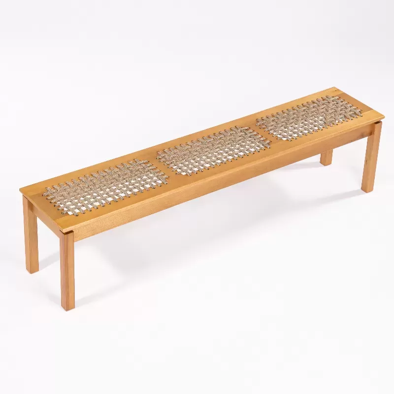 Banco Em Madeira Corda Areia E Cores | Linha Traço - Alt. 0,43 Cm X Larg. 1,80 Cm X Prof. 0,37 Cm - Espaço Casa E Jardim