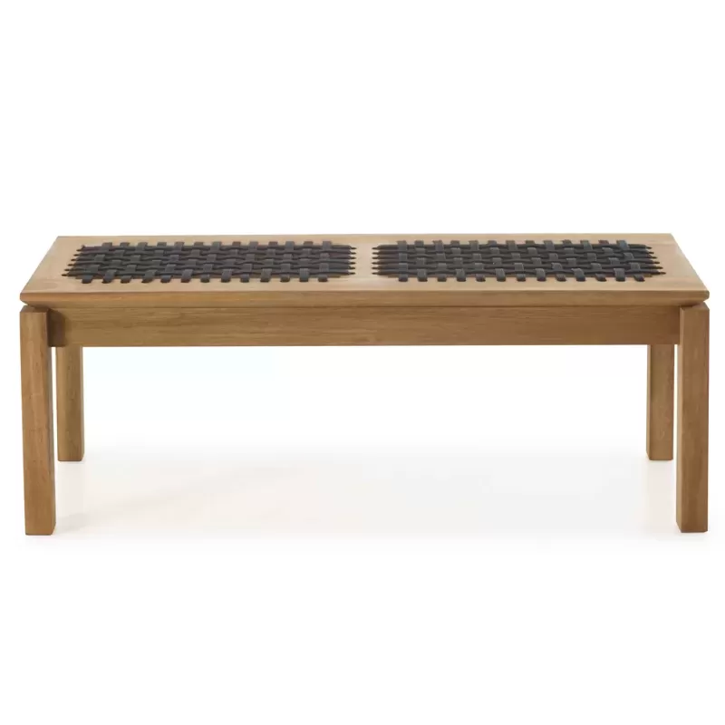 Banco Em Madeira Corda Preta | Linha Traço - Alt. 0,43 Cm X Larg. 1,40 Cm X Prof. 0,37 Cm - Espaço Casa E Jardim