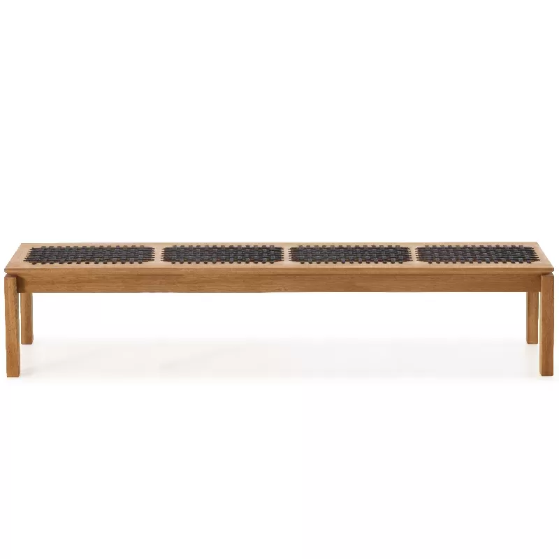 Banco Em Madeira Corda Preta | Linha Traço - Alt. 0,43 Cm X Larg. 2,20 Cm X Prof. 0,37 Cm - Espaço Casa E Jardim