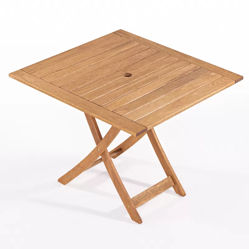 Mesa Dobrável Primavera Quadrada 80 Cm X 80 Cm Para Área Externa - Madeira Eucalipto, Acabamento Stain Jatobá - Espaço Casa E Jardim